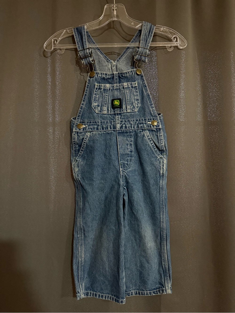 John Deere Light Blue Denim Kids Overalls with Logo Patch